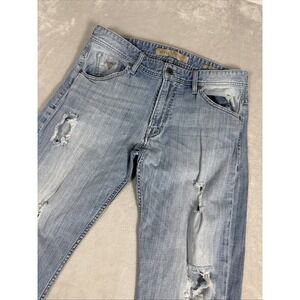 Guess Jeans Mens 33x32 Regular Straight Distress Denim Red Selvedge Pants